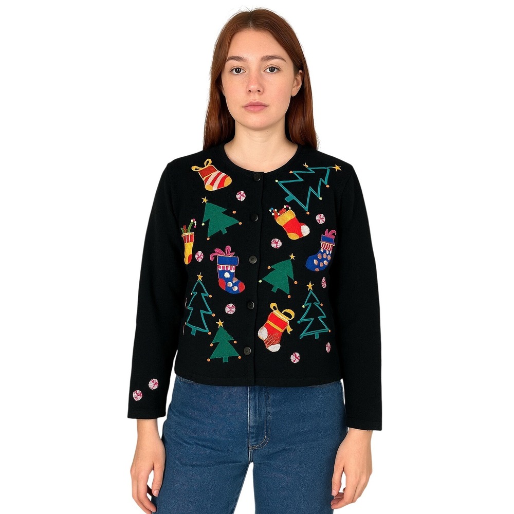 Michael Simon Lite Vintage 90s Christmas Cardigan Bla… - Gem